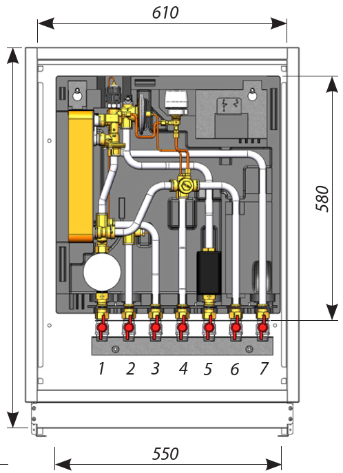 Communal heating water flows directly through the dwelling radiators or underfloor-heating circuit. — figure from the unit presentation